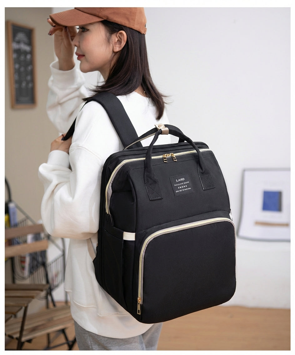 Reibbie French Newborn Baby Welcome Gift Box – Luxury Convertible Diaper Backpack & Portable Crib Set